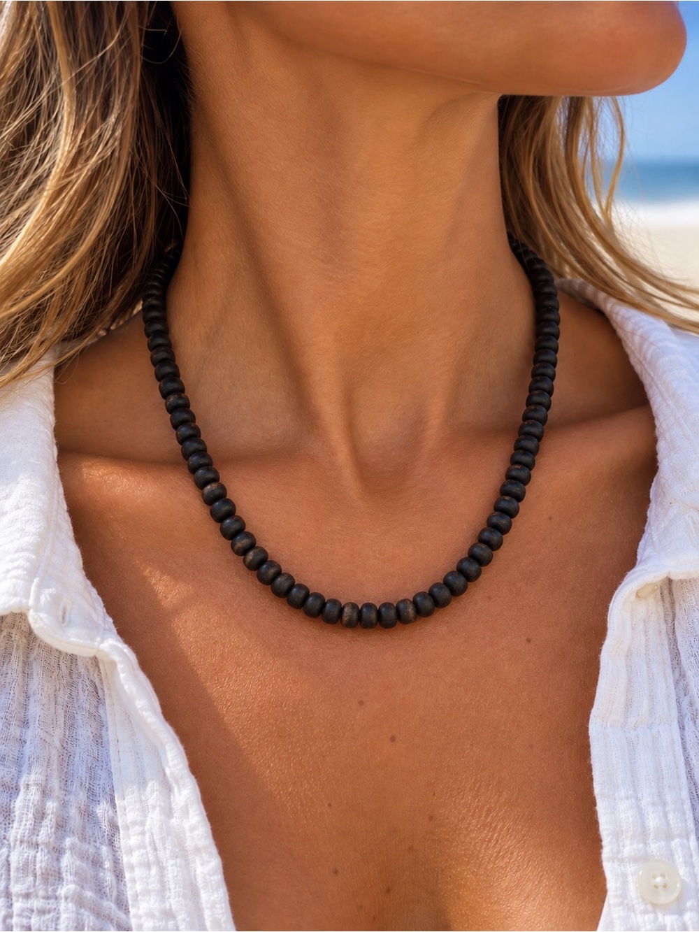 Black Wooded Beaded Necklace - Women Jewelry